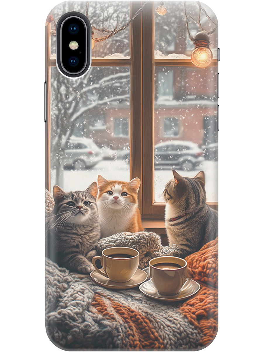 

Силиконовый чехол на Apple iPhone Xs / X с принтом "Котики на подоконнике", Прозрачный;бежевый;белый;желтый;серый, 715365412