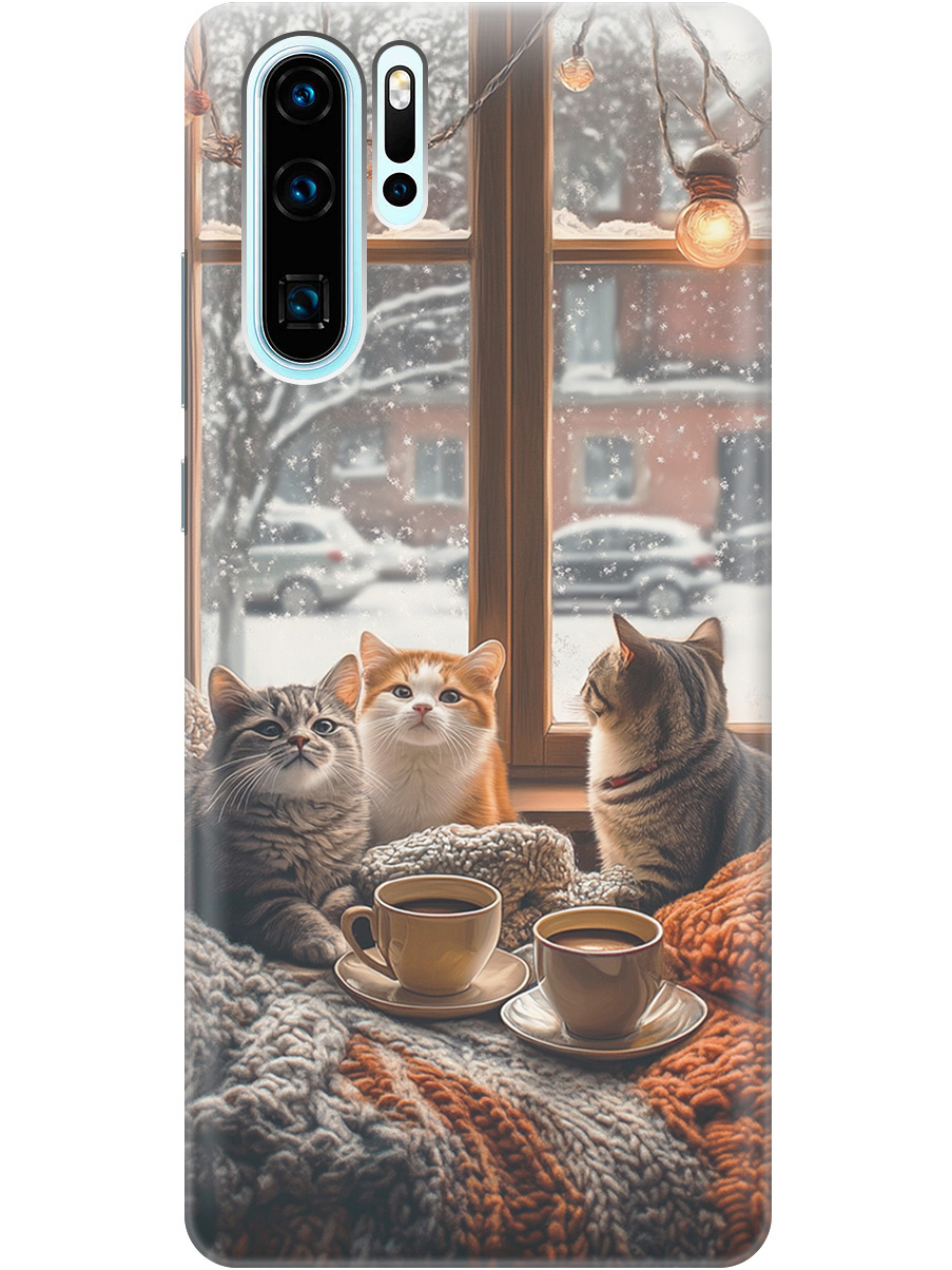 

Силиконовый чехол на Huawei P30 Pro с принтом "Котики на подоконнике", Прозрачный;бежевый;белый;желтый;серый, 720762412