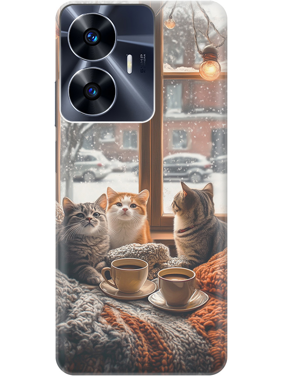 

Силиконовый чехол на Realme C55 с принтом "Котики на подоконнике", Прозрачный;бежевый;белый;желтый;серый, 768742712