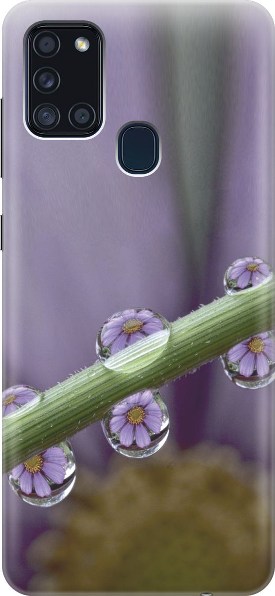 

Силиконовый чехол на Samsung Galaxy A21s "Сиреневые цветы в каплях", Зеленый;фиолетовый, 3481