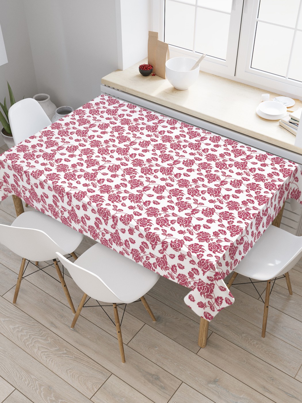 

Скатерть прямоугольная JoyArty "Лианы роз" из оксфорда, 120x145 см, Розовый, Лианы роз