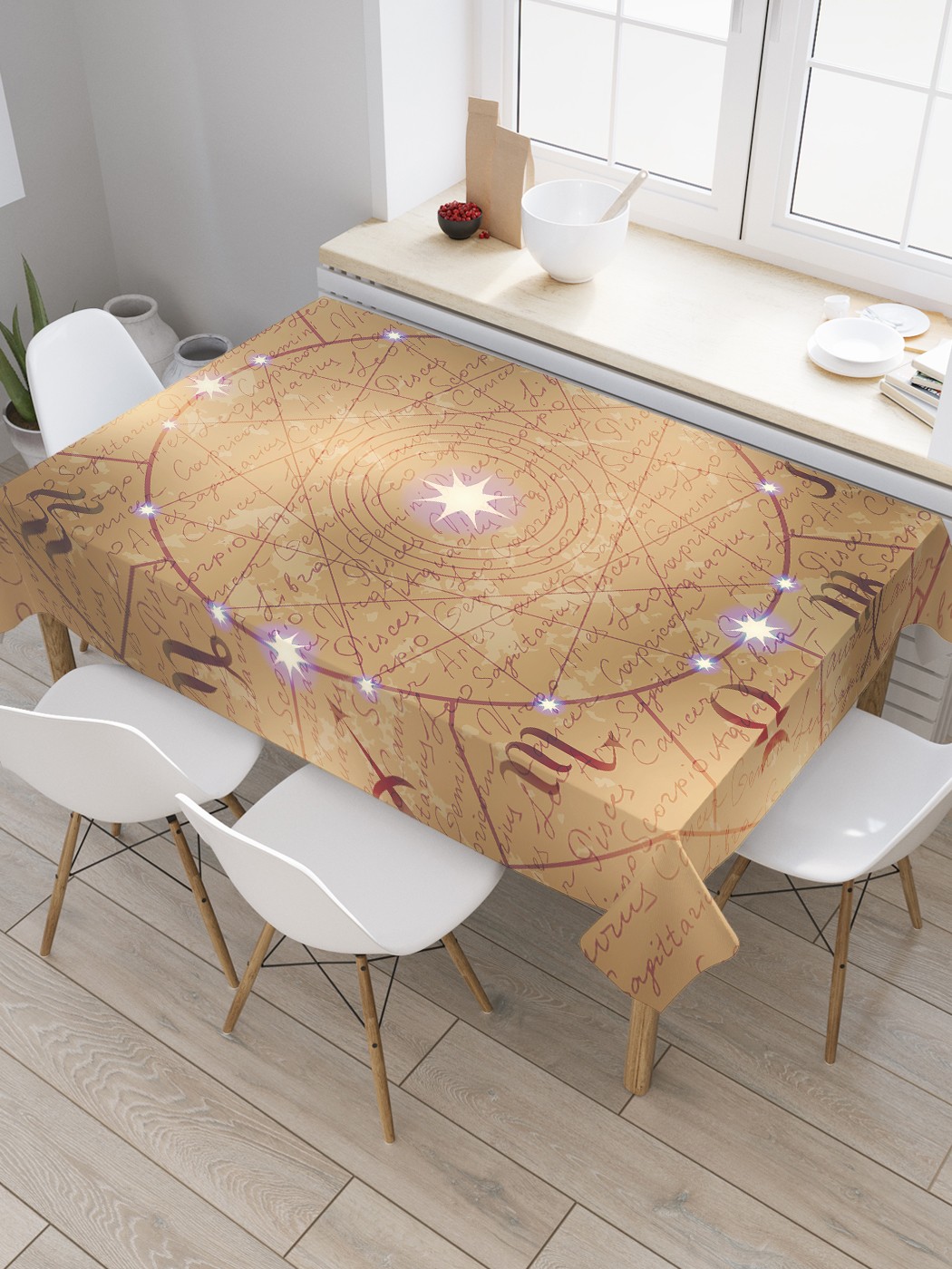 

Скатерть прямоугольная JoyArty "Знаки гороскопа" из оксфорда, 120x145 см, Бежевый, Знаки гороскопа