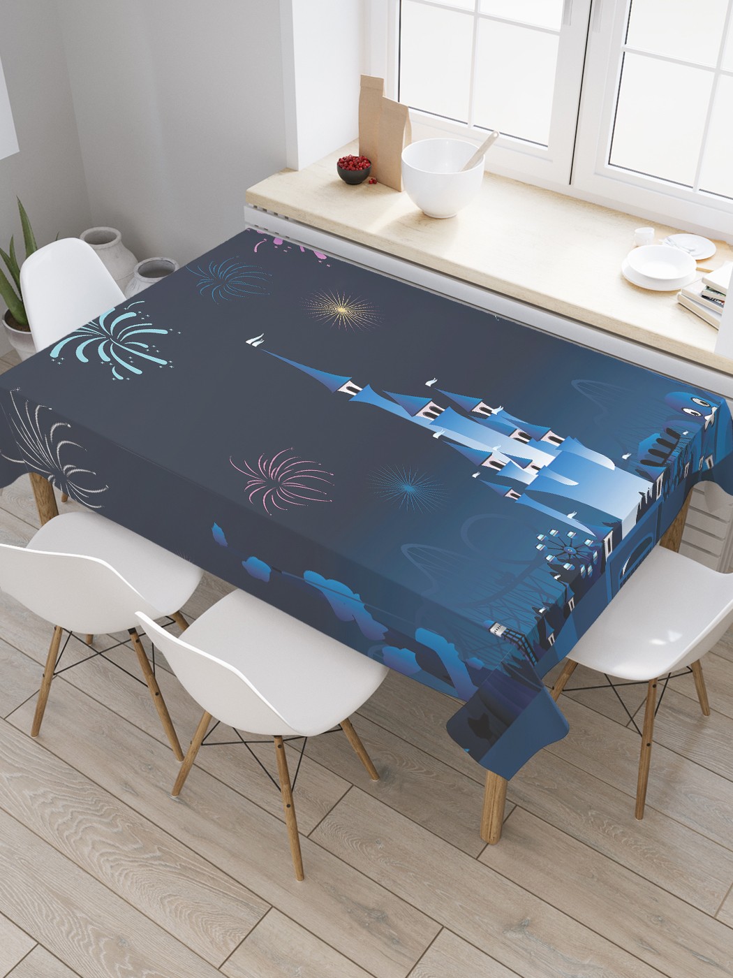 

Скатерть прямоугольная JoyArty "Салют над замком" из оксфорда, 120x145 см, Синий, Салют над замком