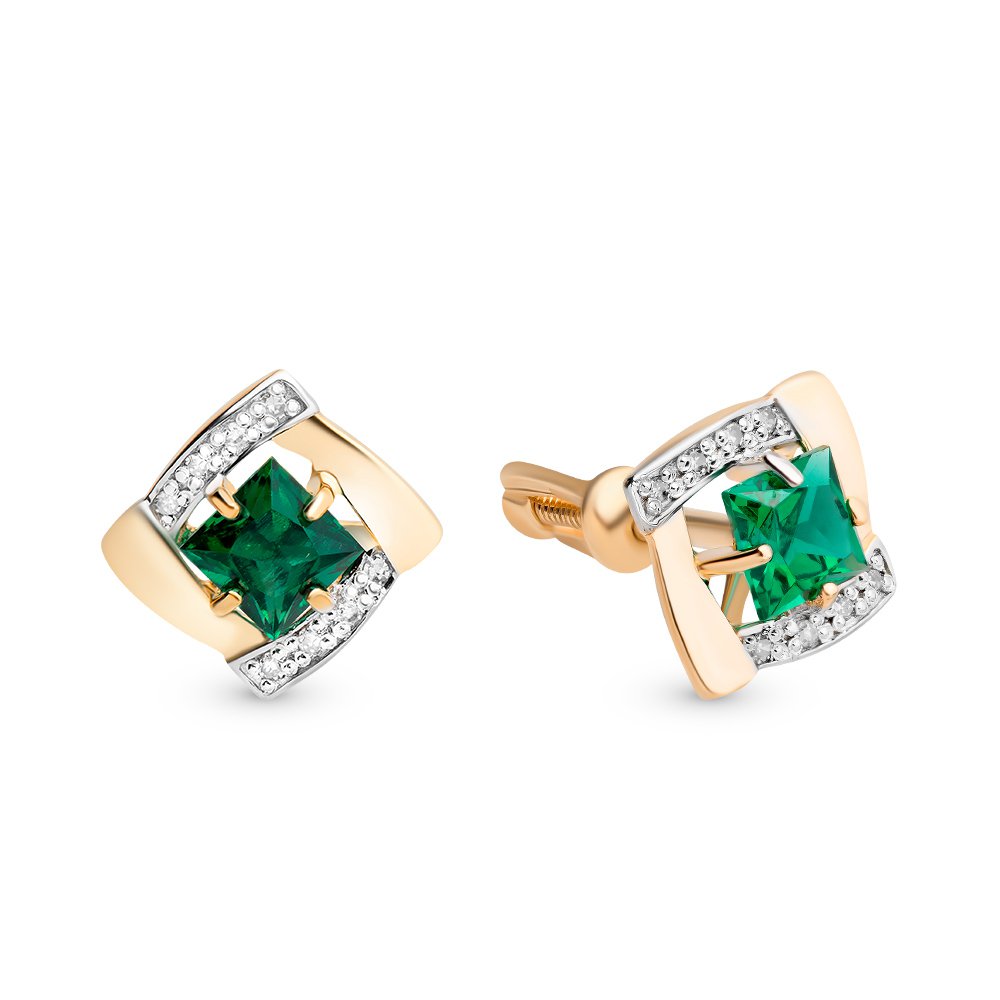 

Серьги пусеты из красного золота 585Gold 102004906, изумруд искусственный, 102004906