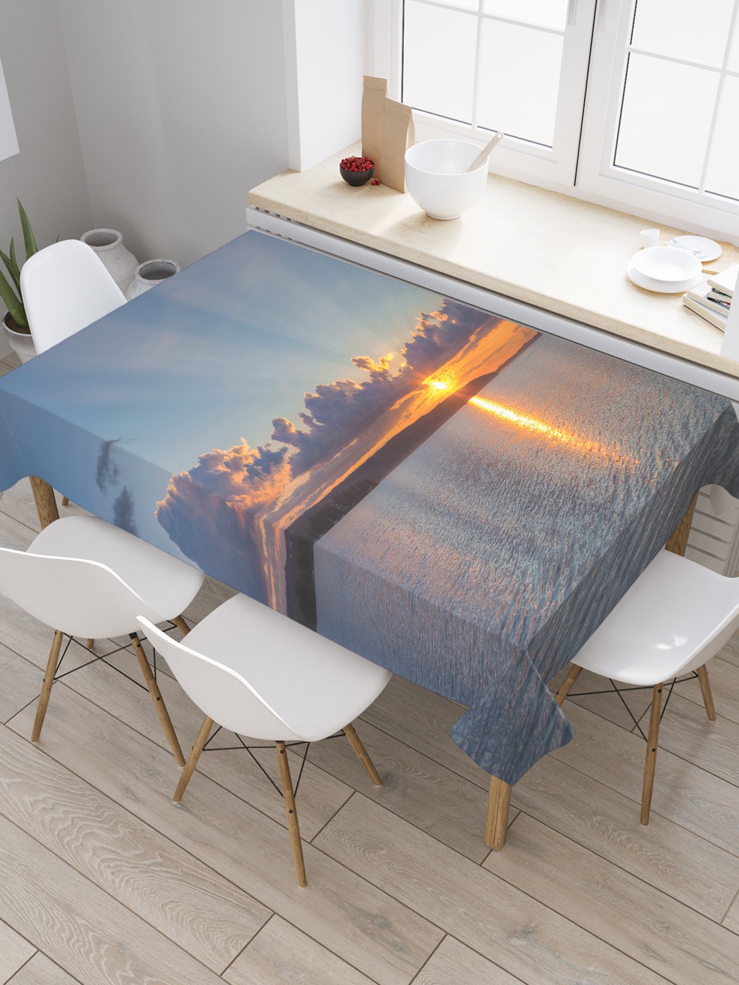 

Скатерть прямоугольная JoyArty "Закатные лучи над облаками" из оксфорда, 120x145 см, Серый, Закатные лучи над облаками