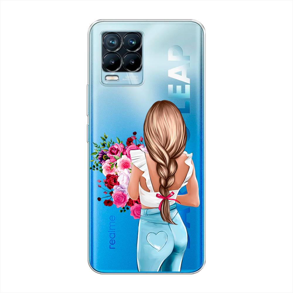 

Чехол на Oppo Realme 8 "Девушка с цветами", Коричневый;розовый;голубой, 255550-6