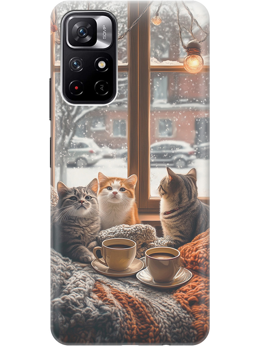 

Силиконовый чехол на Xiaomi Poco M4 Pro 5G с принтом "Котики на подоконнике", Прозрачный;бежевый;белый;желтый;серый, 734580712