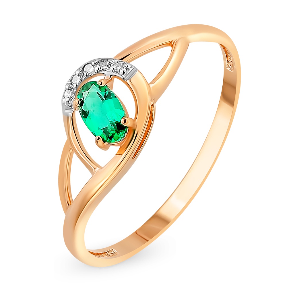 

Кольцо женское из красного золота с изумрудом, бриллиантом 585Gold 101014156, р, 101014156