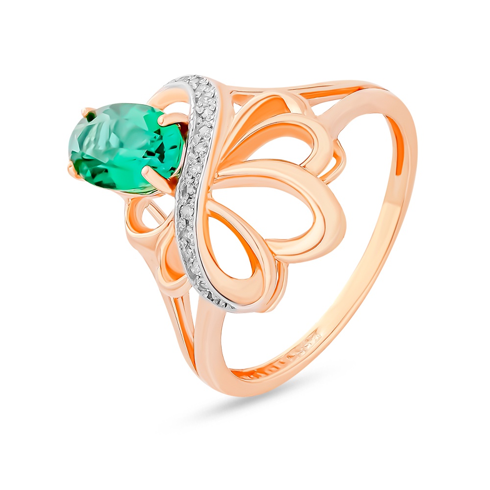 

Кольцо женское из красного золота с изумрудом, бриллиантом 585Gold 101014087, р, 101014087