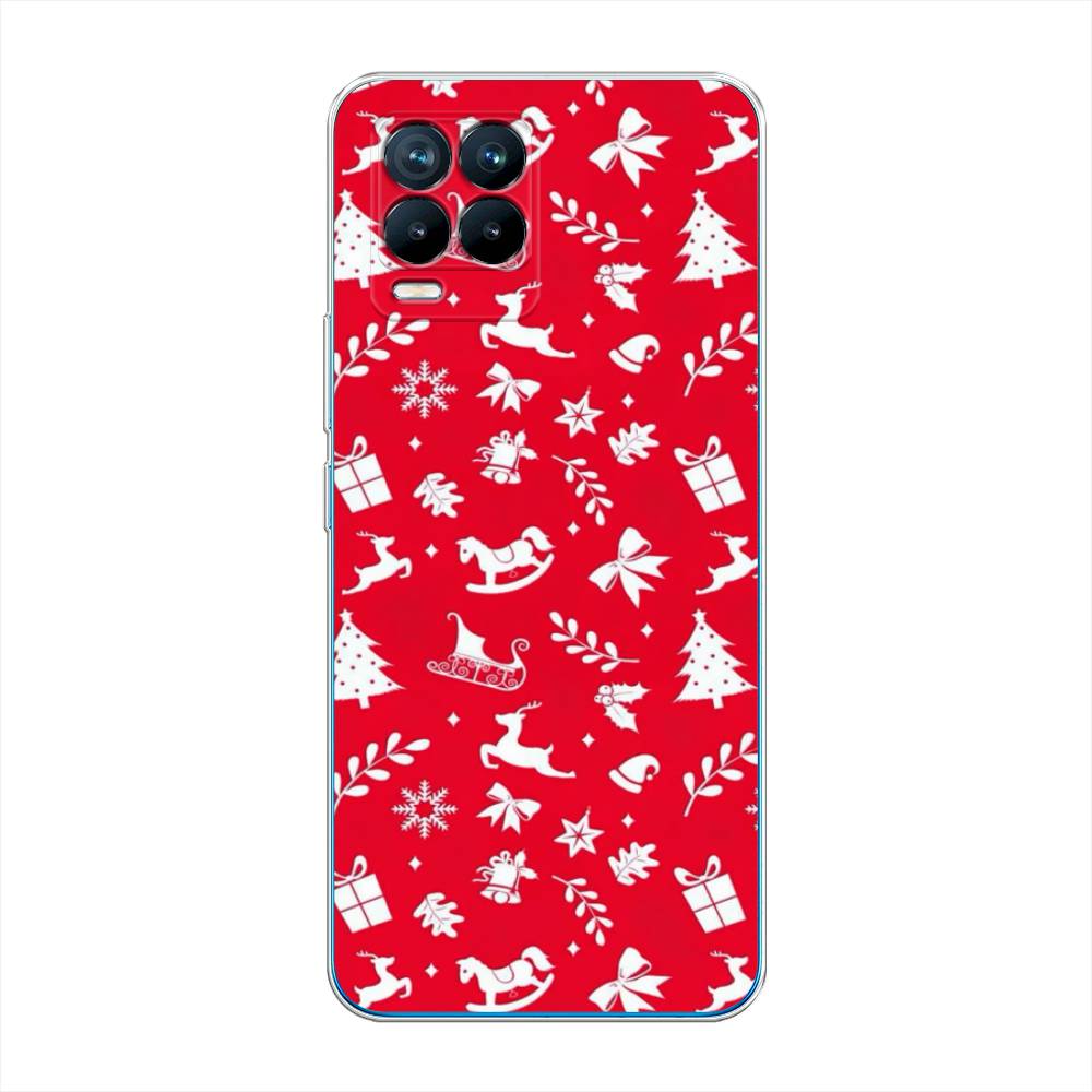 

Чехол на Oppo Realme 8 "Красный новогодний фон", Красный;белый, 255550-5