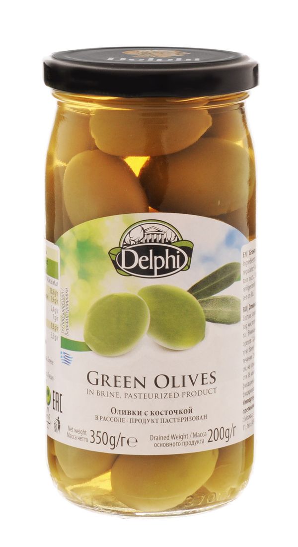 

Оливки Delphi крупные с косточкой в рассоле 350 г