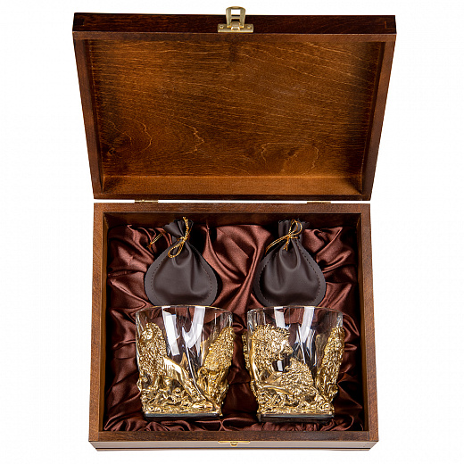 фото Набор бокалов для виски ручной работы город подарков львы в деревянной шкатулке 10059611