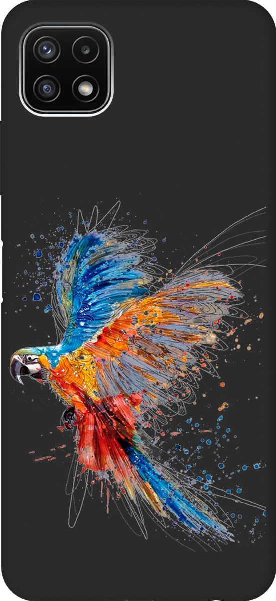 

Матовый чехол на Samsung Galaxy A22s 5G "Colorful Parrot" черный, Черный;красный, 3917