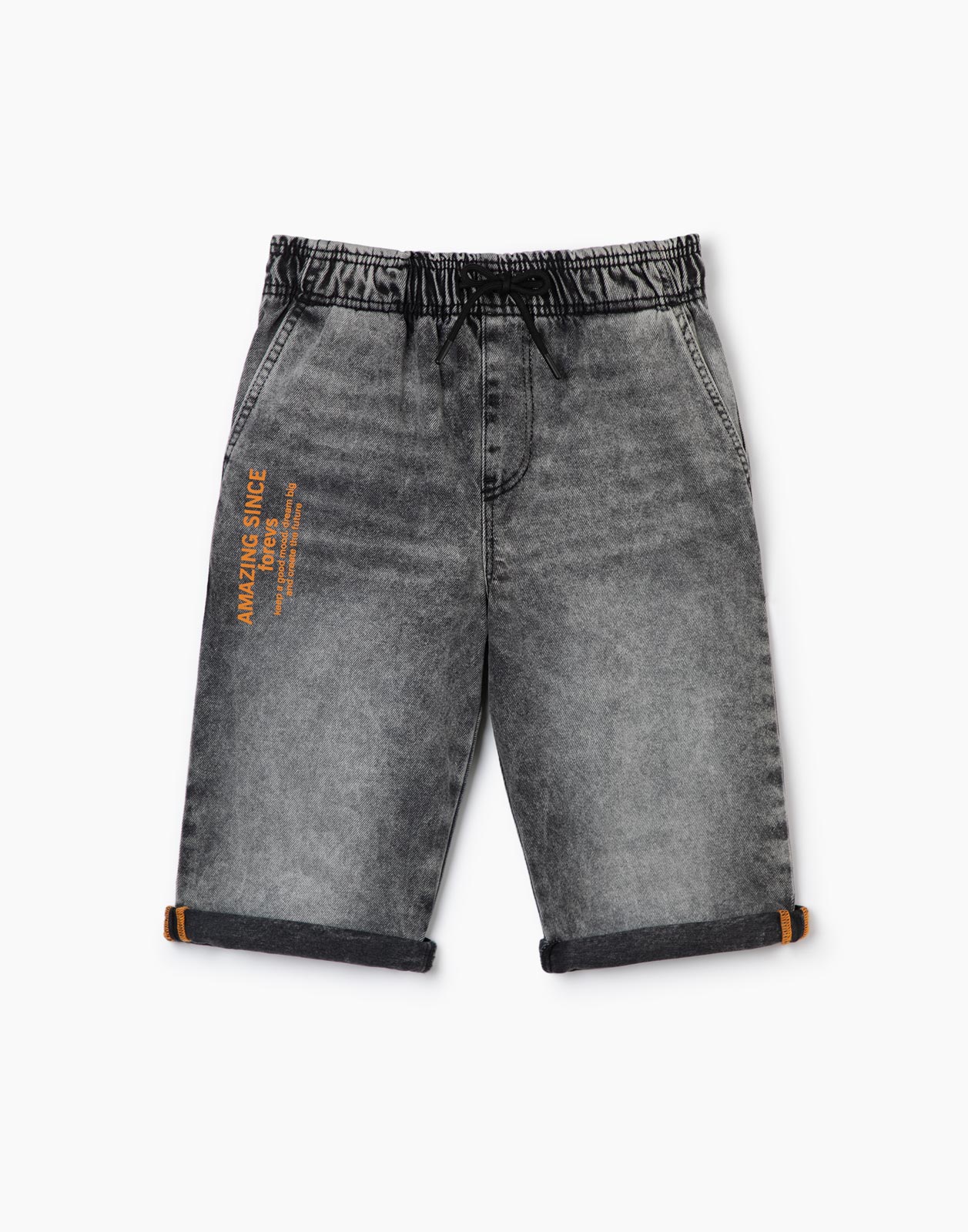 Тёмно-серые джинсовые шорты Comfort с подворотами для мальчика р.152