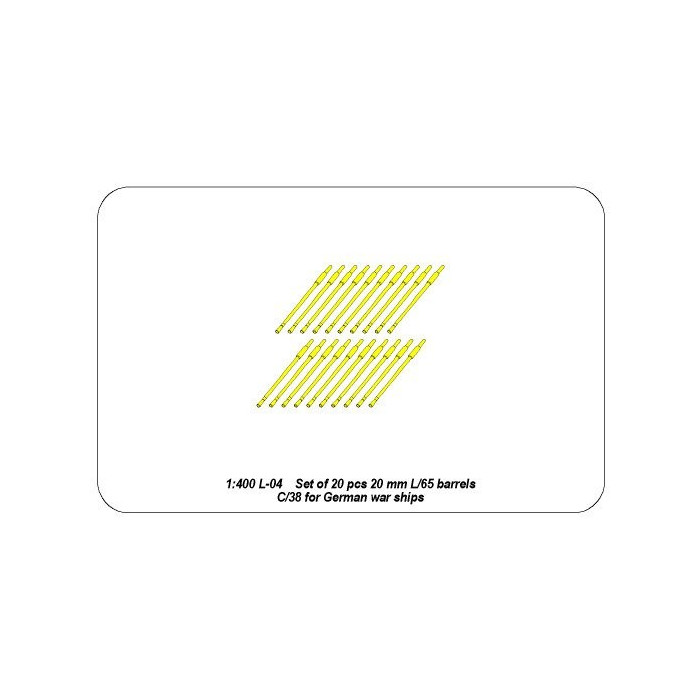 

RE-400-L04 Aber 1/400 Set of 20 pcs 20mm L/65 barrels C/38 for German war ships