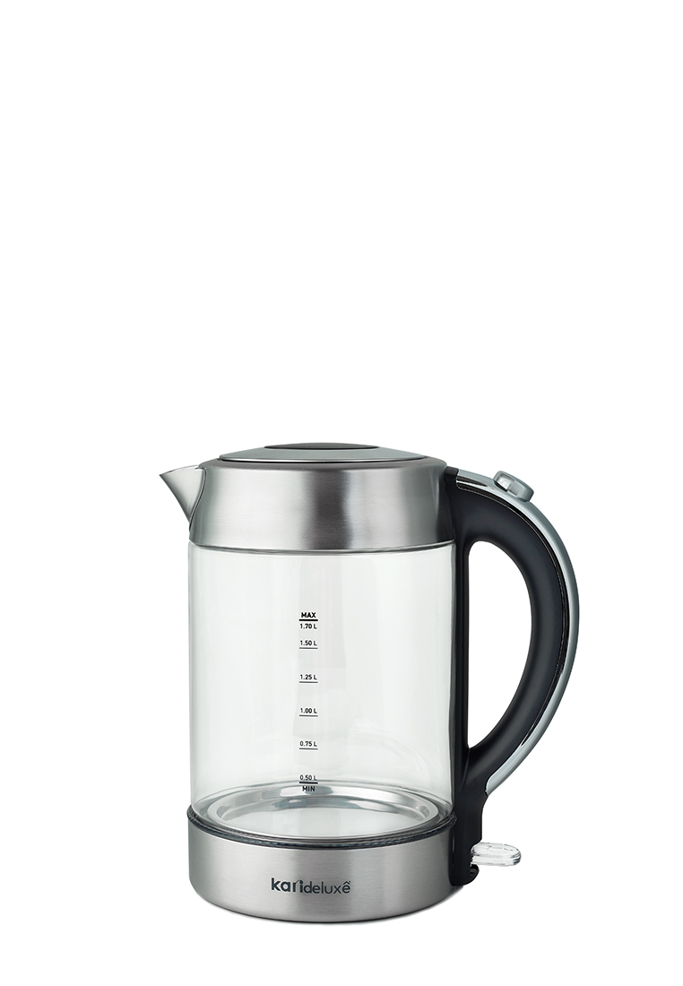

Чайник электрический kari home HB-K008 1.7 л прозрачный, серебристый, HB-K008