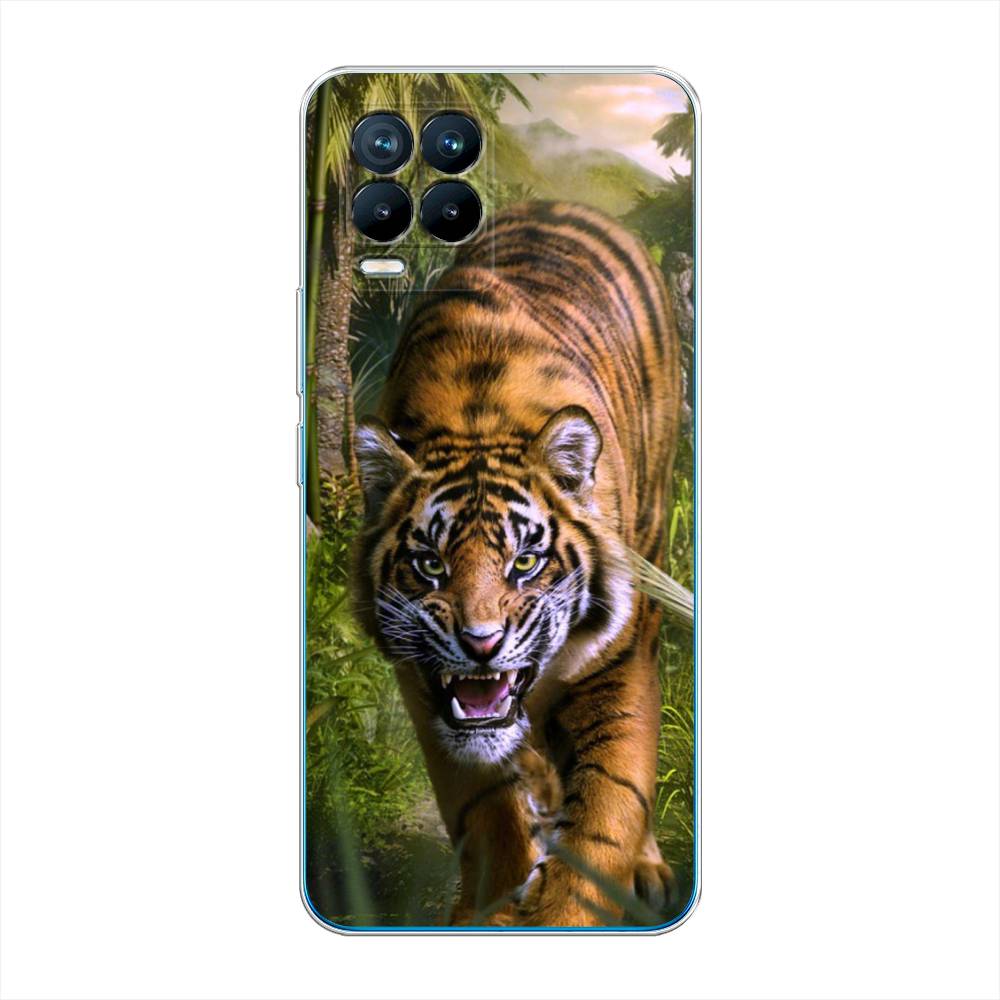 

Чехол на Oppo Realme 8 "Тигр в джунглях 2", Оранжевый;зеленый, 255550-1