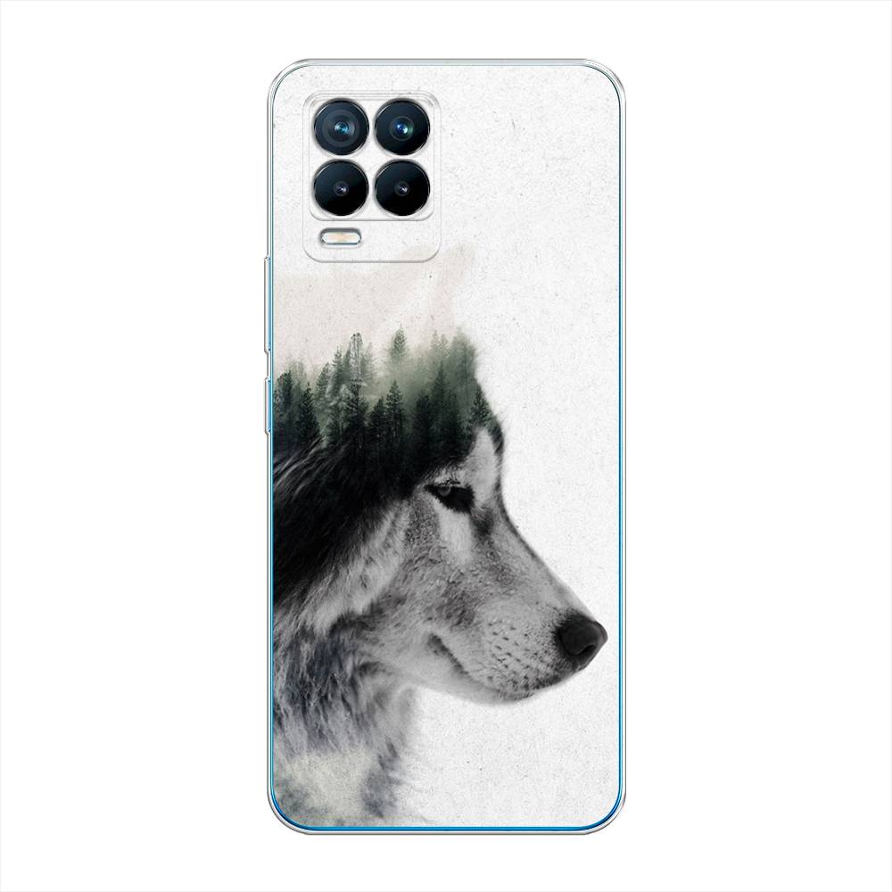 

Чехол на Oppo Realme 8 "Волк лес", Серый;белый, 255550-1