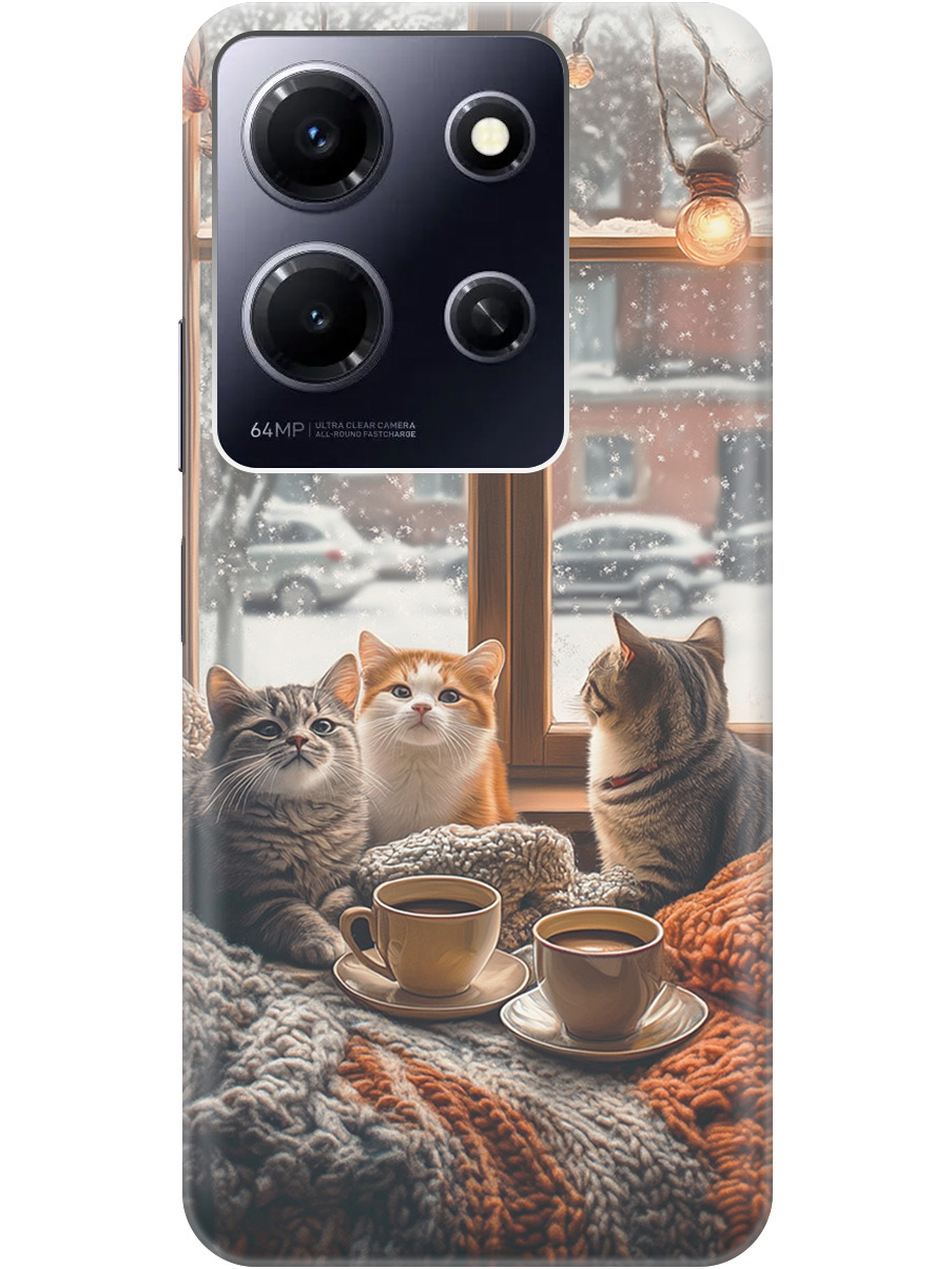 

Силиконовый чехол на Infinix Note 30i с принтом "Котики на подоконнике", Прозрачный;бежевый;белый;желтый;серый, 772564212