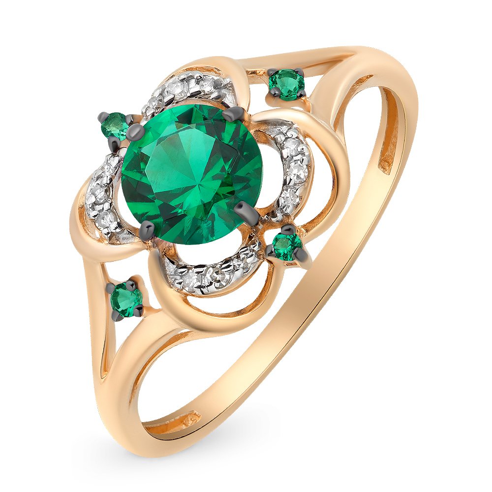 

Кольцо женское из красного золота с изумрудом, бриллиантом 585Gold 101010093, р. 19, 101010093