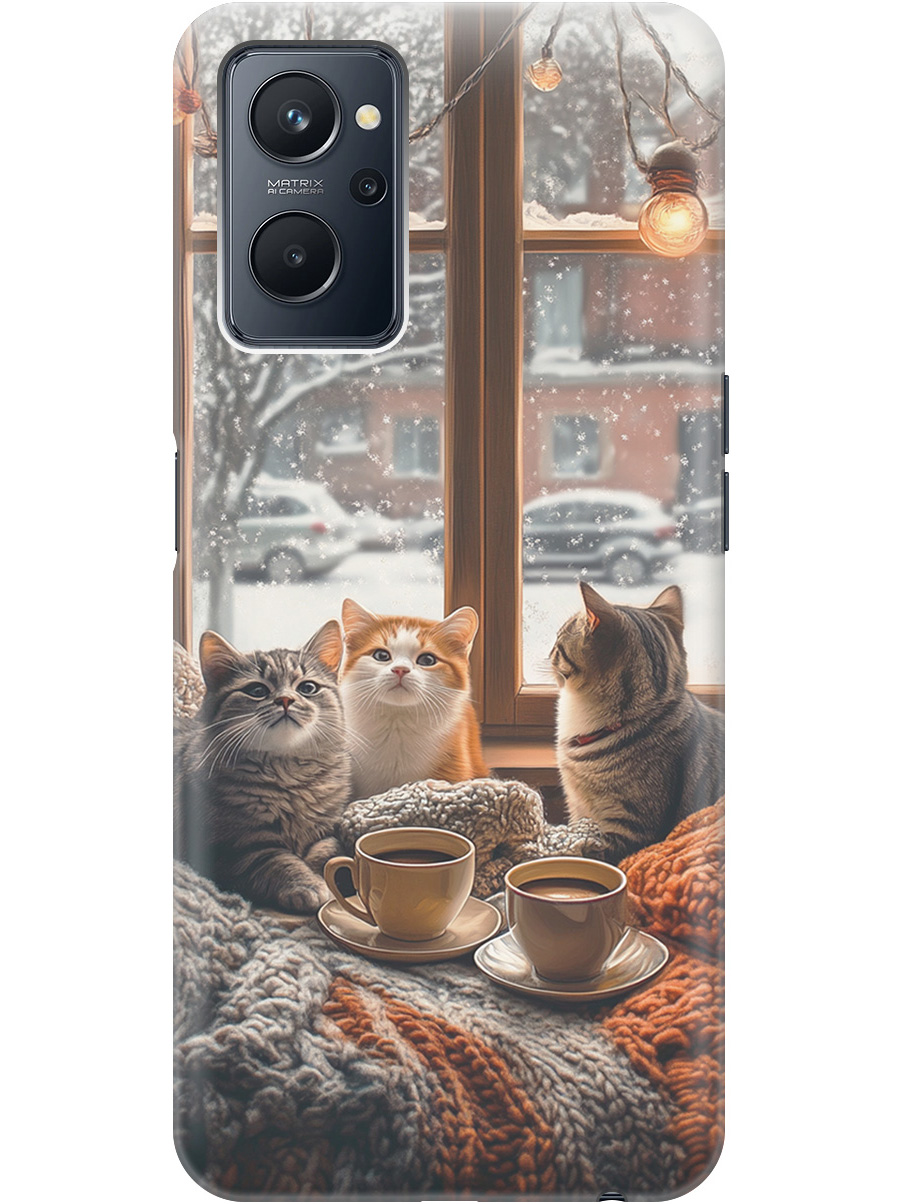 

Силиконовый чехол на Realme 9i с принтом "Котики на подоконнике", Прозрачный;бежевый;белый;желтый;серый, 740189412