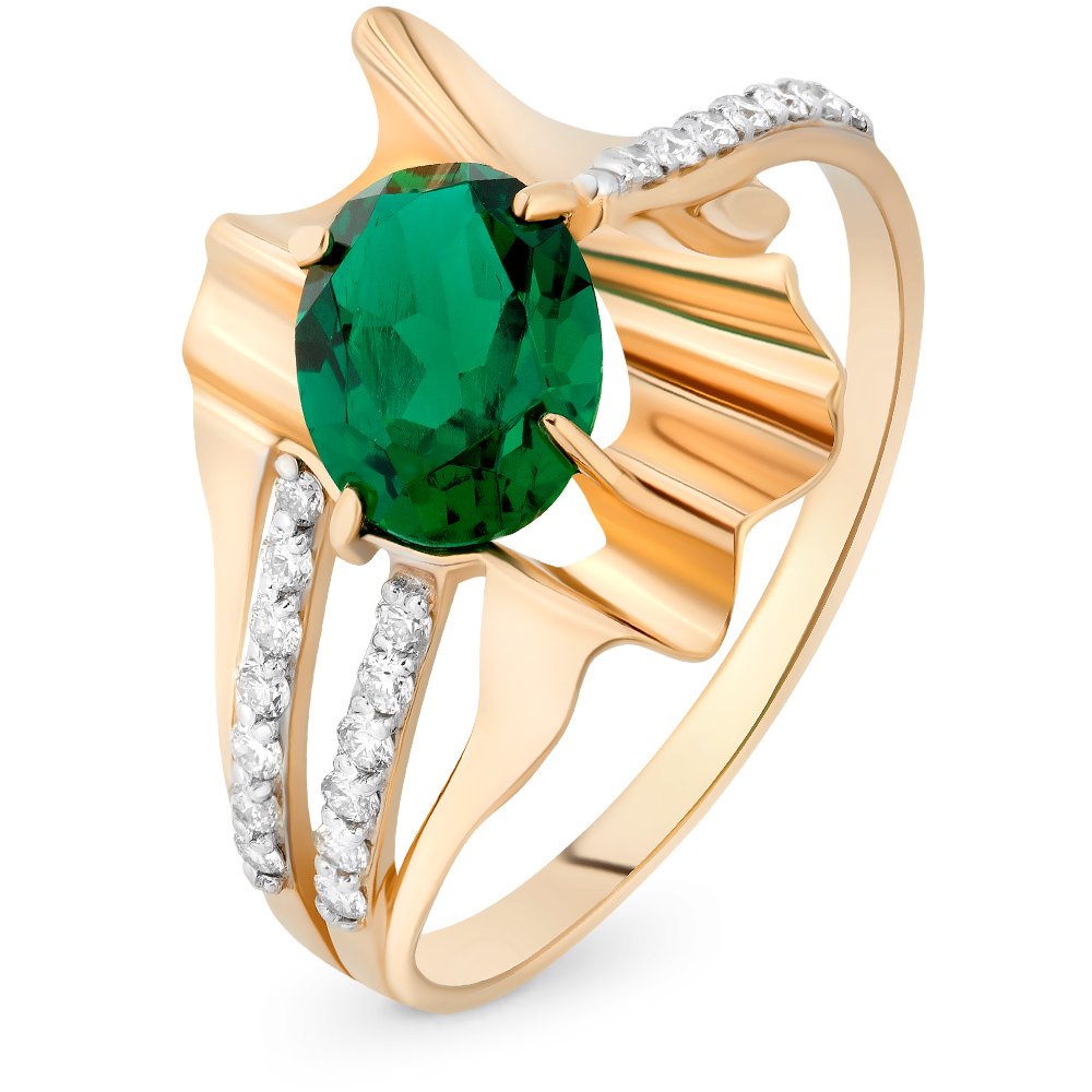 

Кольцо женское из красного золота с изумрудом, бриллиантом 585Gold 101010058, р. 17, 101010058