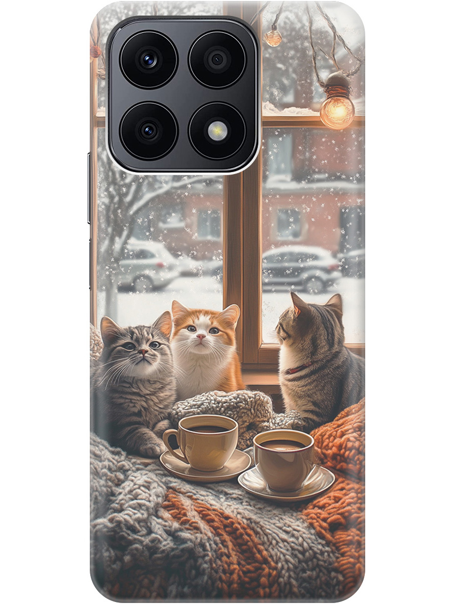 

Силиконовый чехол на Honor X8a с принтом "Котики на подоконнике", Прозрачный;бежевый;белый;желтый;серый, 768741612