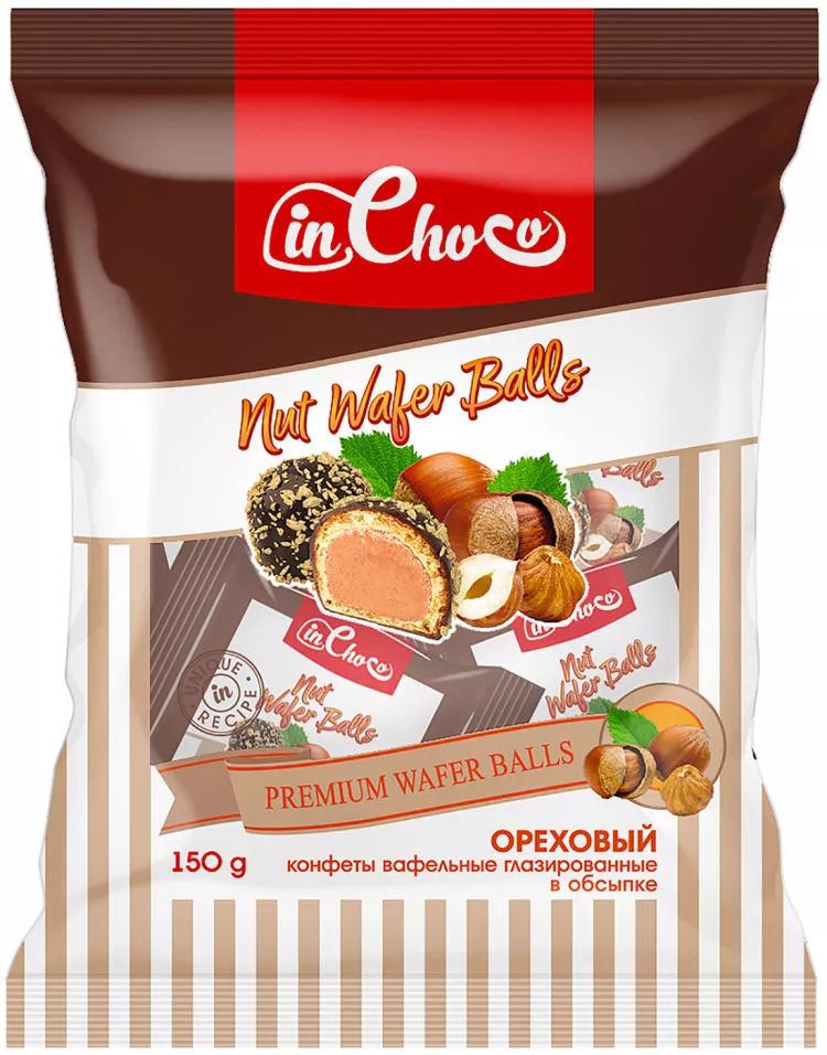 

Конфеты вафельные In Choco с ореховой начинкой глазированные в обсыпке 150 г