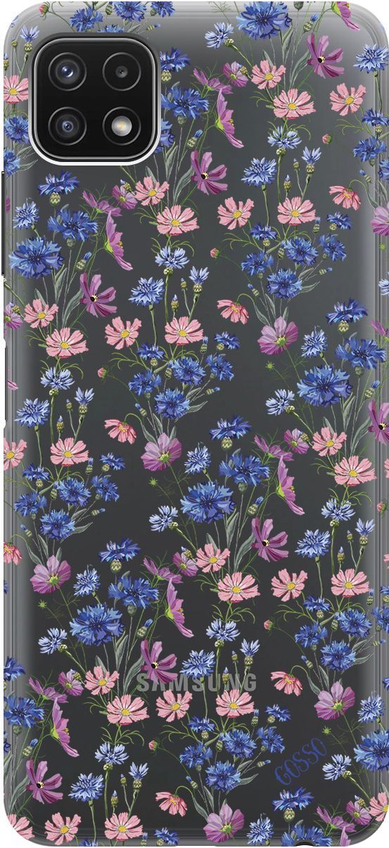 

Чехол на Samsung Galaxy A22s 5G "Lovely Cornflowers" прозрачный, Прозрачный;голубой, 3916