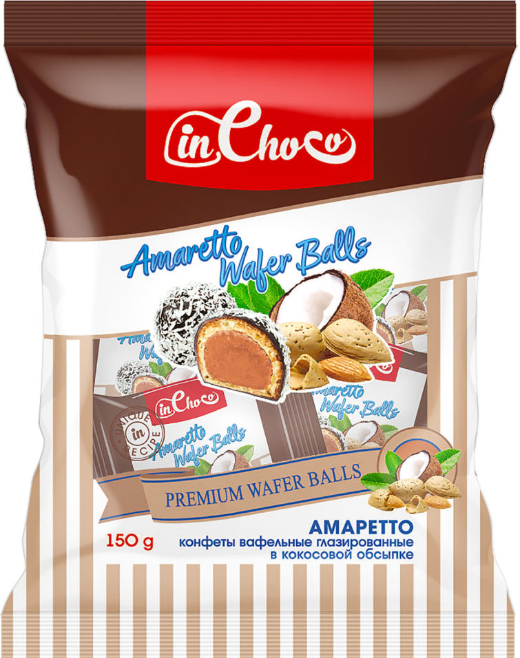 

Конфеты вафельные In Choco Амаретто с миндальной начинкой в кокосовой обсыпке 150 г