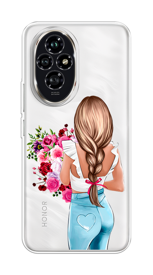 

Чехол на Honor 200 "Девушка с цветами", Коричневый;розовый;бирюзовый, 6124750-1