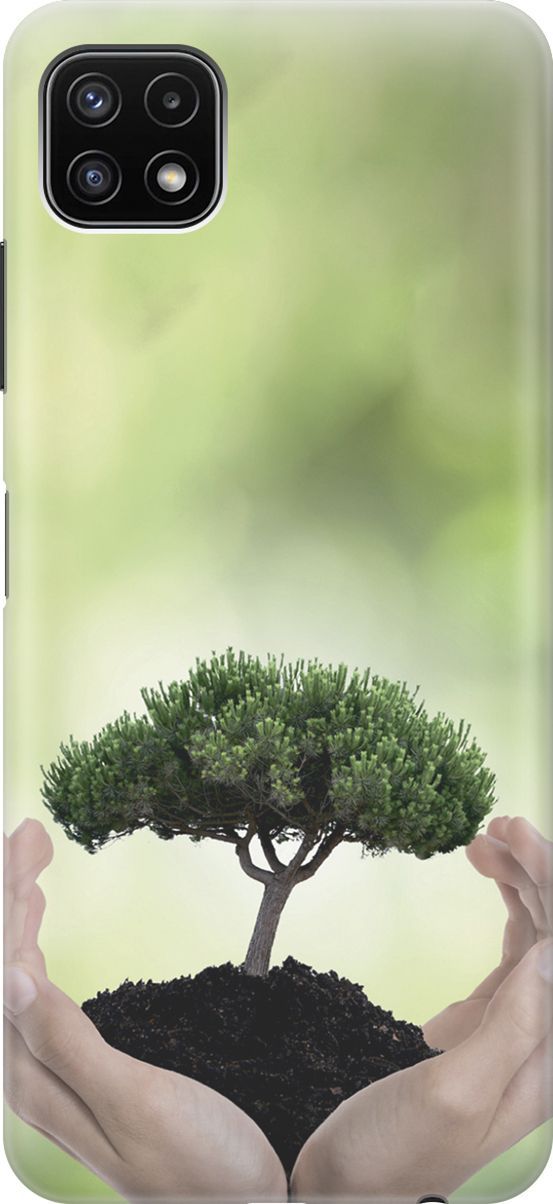 

Силиконовый чехол на Samsung Galaxy A22s 5G "Оберегайте природу", Бежевый;зеленый, 3914