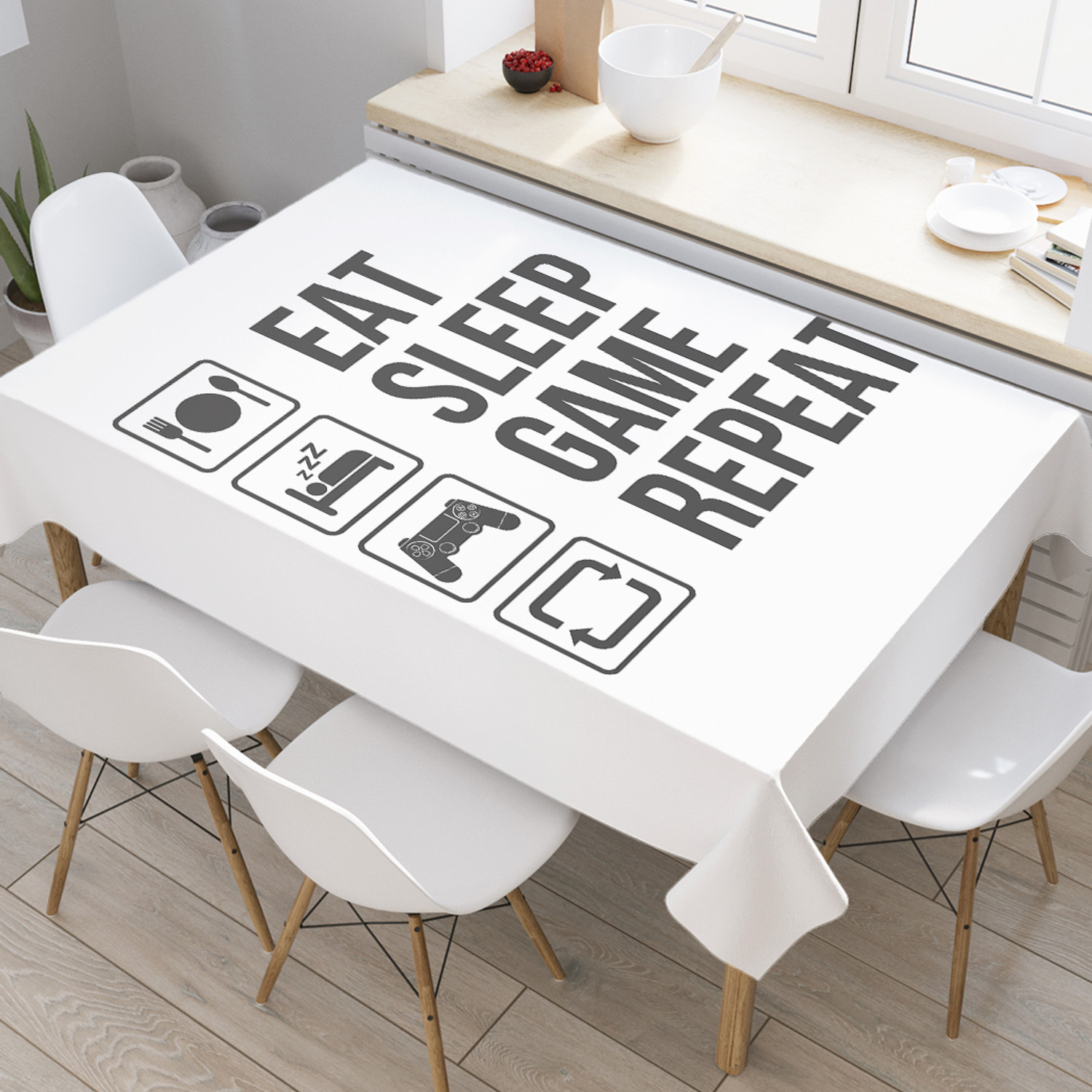 

Скатерть JoyArty На повторе 145х180 прямоугольная водоотталкивающая, tcox_422878_180x145, Белый, На повторе