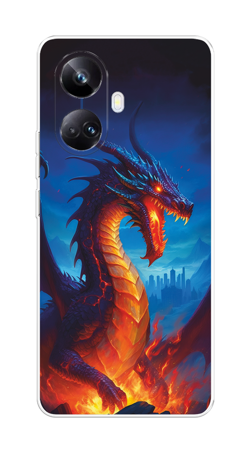 

Чехол на Realme 10 Pro+ "Дракон над лавой", Оранжевый;коричневый;синий, 2512350-1