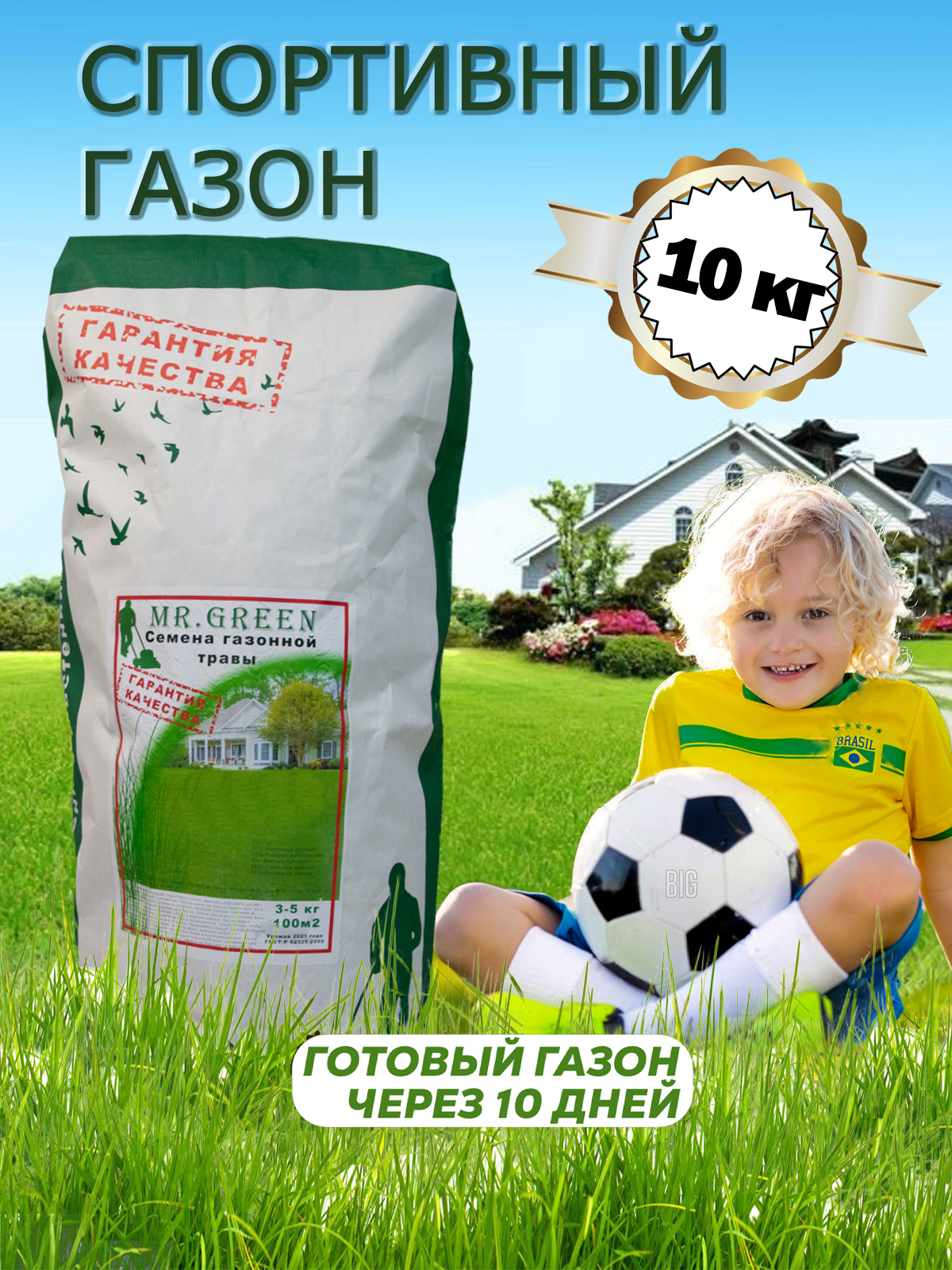 

Семена газона Спортивный MrGreen 161678580 Sport-10kg, Газонная трава Спортивный /