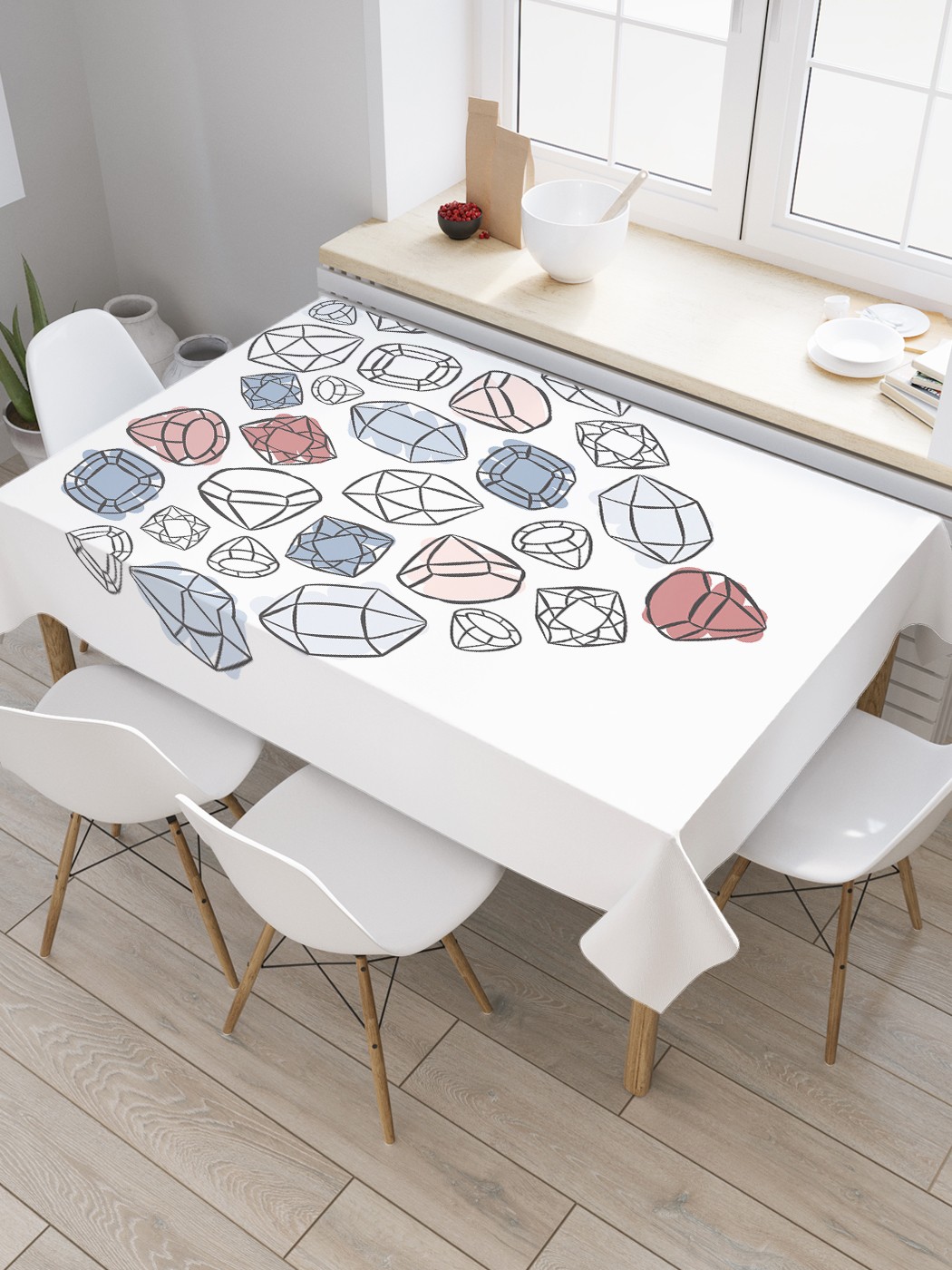 

Скатерть прямоугольная JoyArty "Бриллиантовые сердце" из оксфорда, 120x145 см, Белый, Бриллиантовые сердце