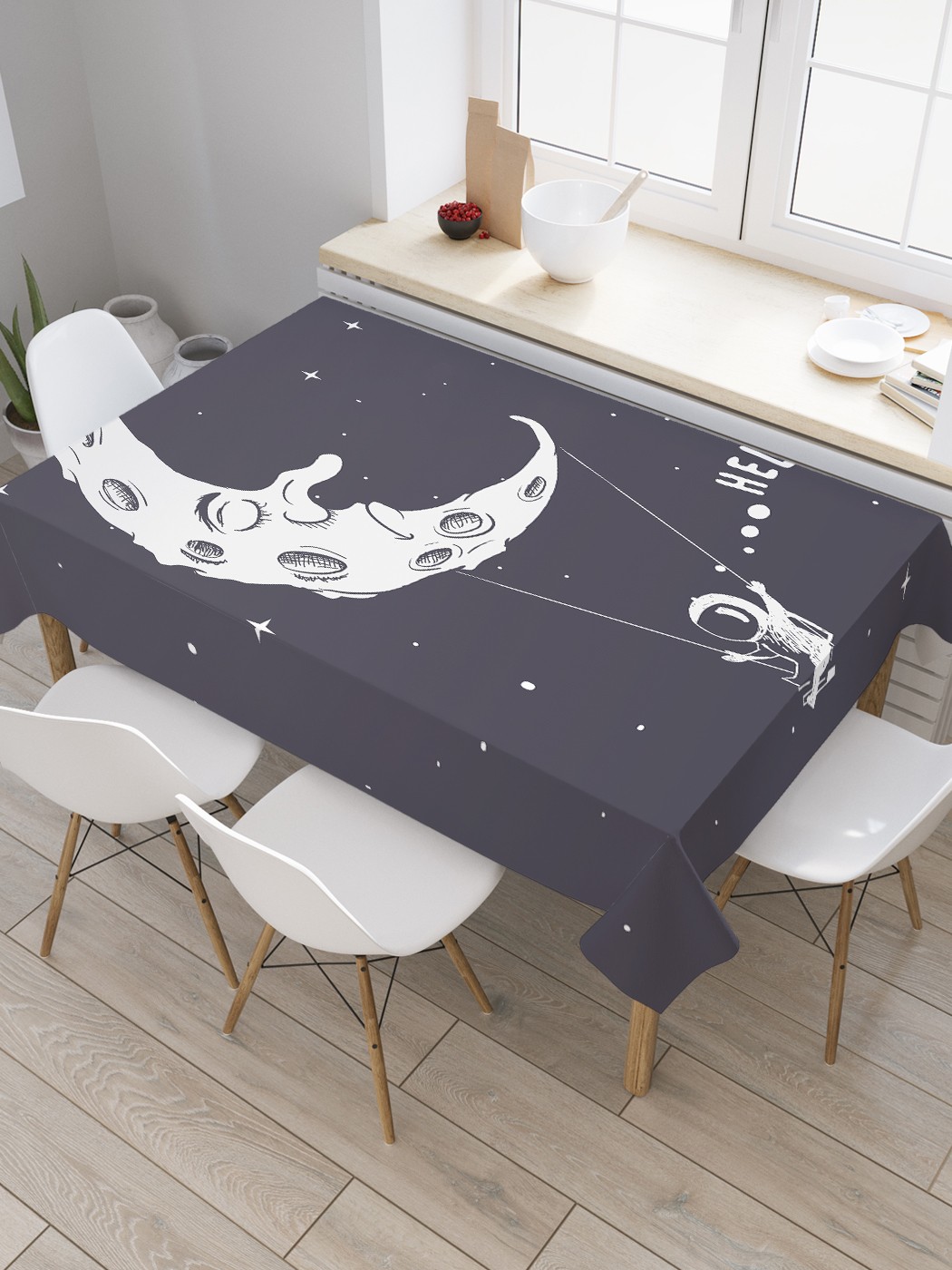 

Скатерть прямоугольная JoyArty "Космический привет" из оксфорда, 120x145 см, Серый, Космический привет
