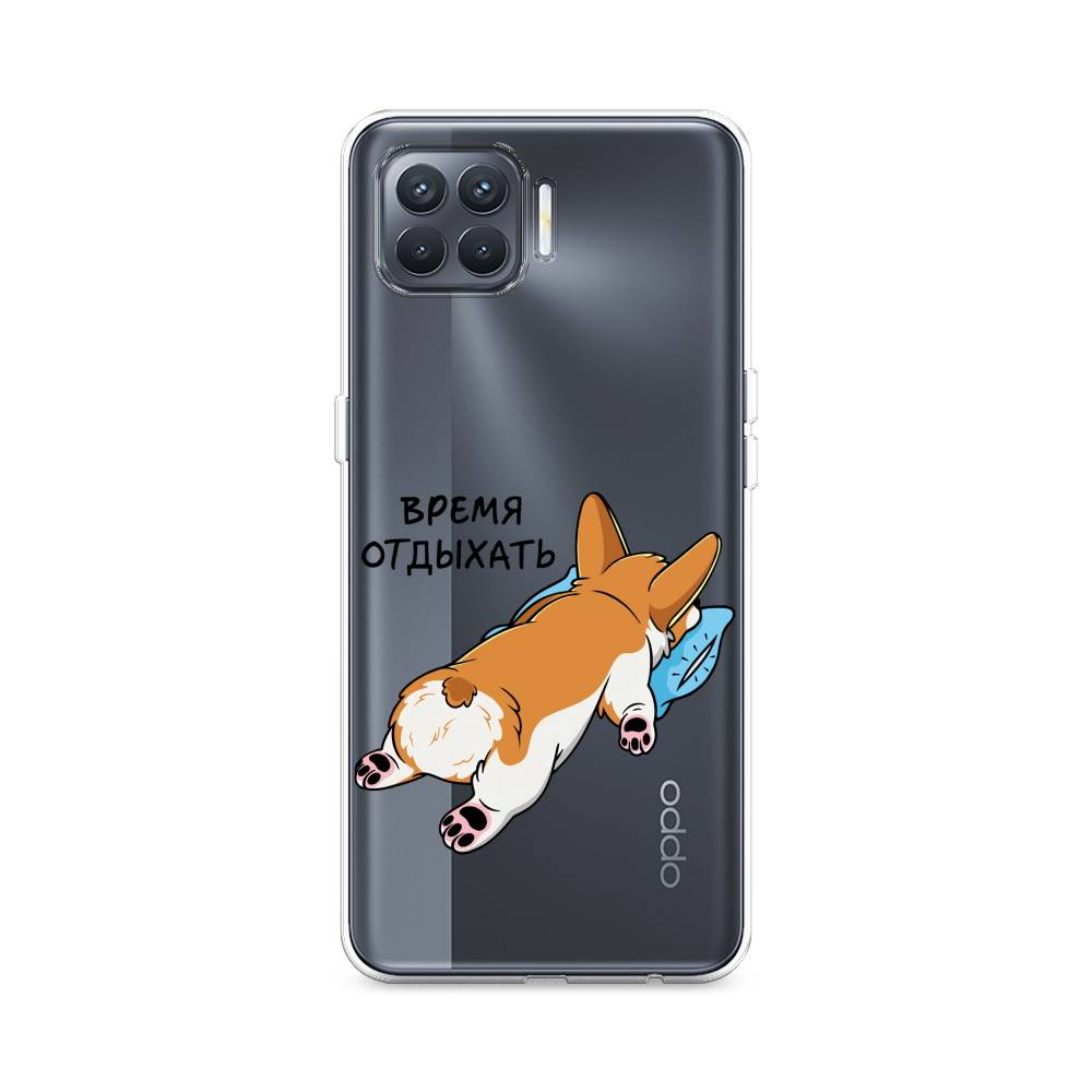 

Чехол на Oppo Reno 4 Lite "Корги отдыхает", Черный;коричневый;голубой, 255350-1