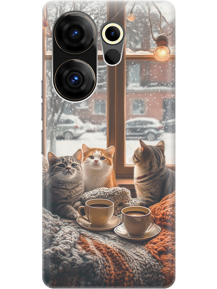 

Силиконовый чехол на Tecno Camon 20 Premier 5g с принтом "Котики на подоконнике", Прозрачный;бежевый;белый;желтый;серый, 772567812