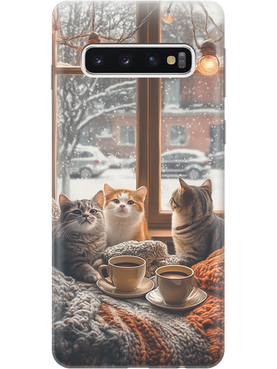 

Силиконовый чехол на Samsung Galaxy S10 с принтом "Котики на подоконнике", Прозрачный;бежевый;белый;желтый;серый, 720461312