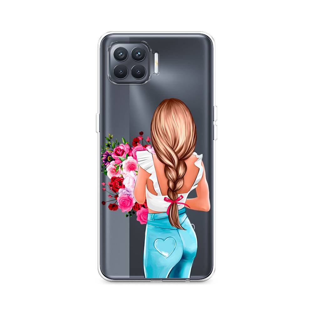 

Чехол на Oppo Reno 4 Lite "Девушка с цветами", Коричневый;розовый;голубой, 255350-6