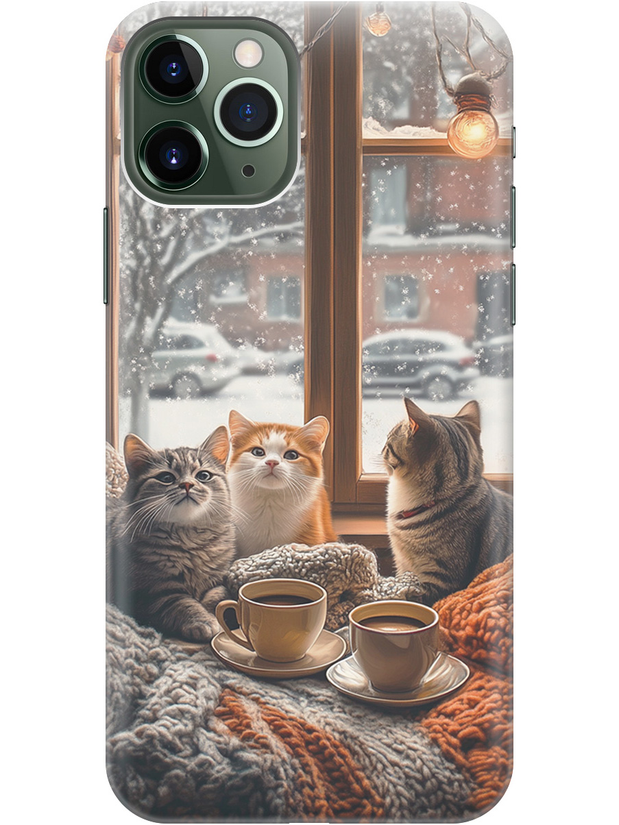 

Силиконовый чехол на Apple iPhone 11 Pro Max с принтом "Котики на подоконнике", Прозрачный;бежевый;белый;желтый;серый, 721799712