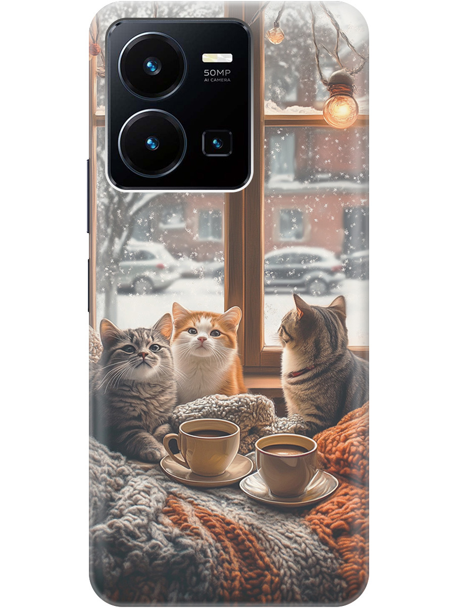 

Силиконовый чехол на Vivo Y35 с принтом "Котики на подоконнике", Прозрачный;бежевый;белый;желтый;серый, 743695012