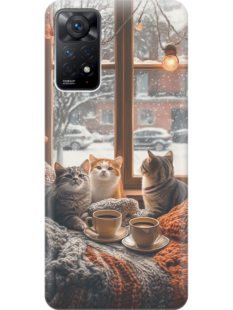 

Силиконовый чехол на Xiaomi Redmi Note 11 Pro с принтом "Котики на подоконнике", Прозрачный;бежевый;белый;желтый;серый, 735250412