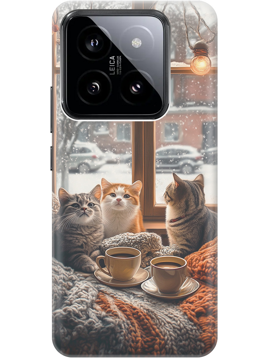 

Силиконовый чехол на Xiaomi 14 Pro с принтом "Котики на подоконнике", Прозрачный;бежевый;белый;желтый;серый, 777771012