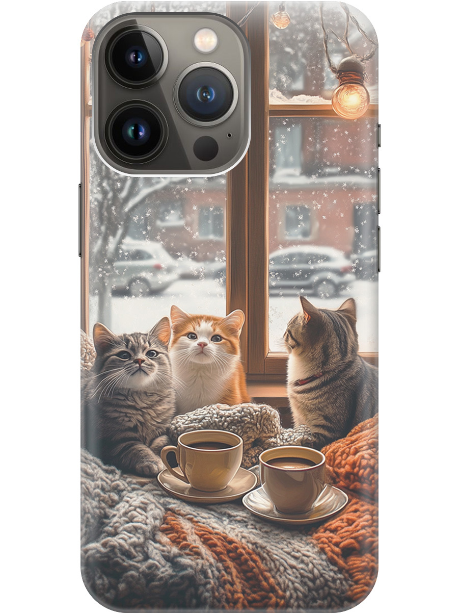 

Силиконовый чехол на Apple iPhone 14 Pro с принтом "Котики на подоконнике", Прозрачный;бежевый;белый;желтый;серый, 745400712