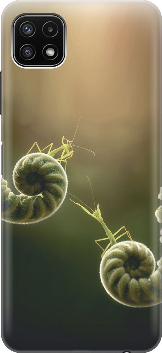 

Силиконовый чехол на Samsung Galaxy A22s 5G "Пара богомолов", Бежевый;зеленый, 3912
