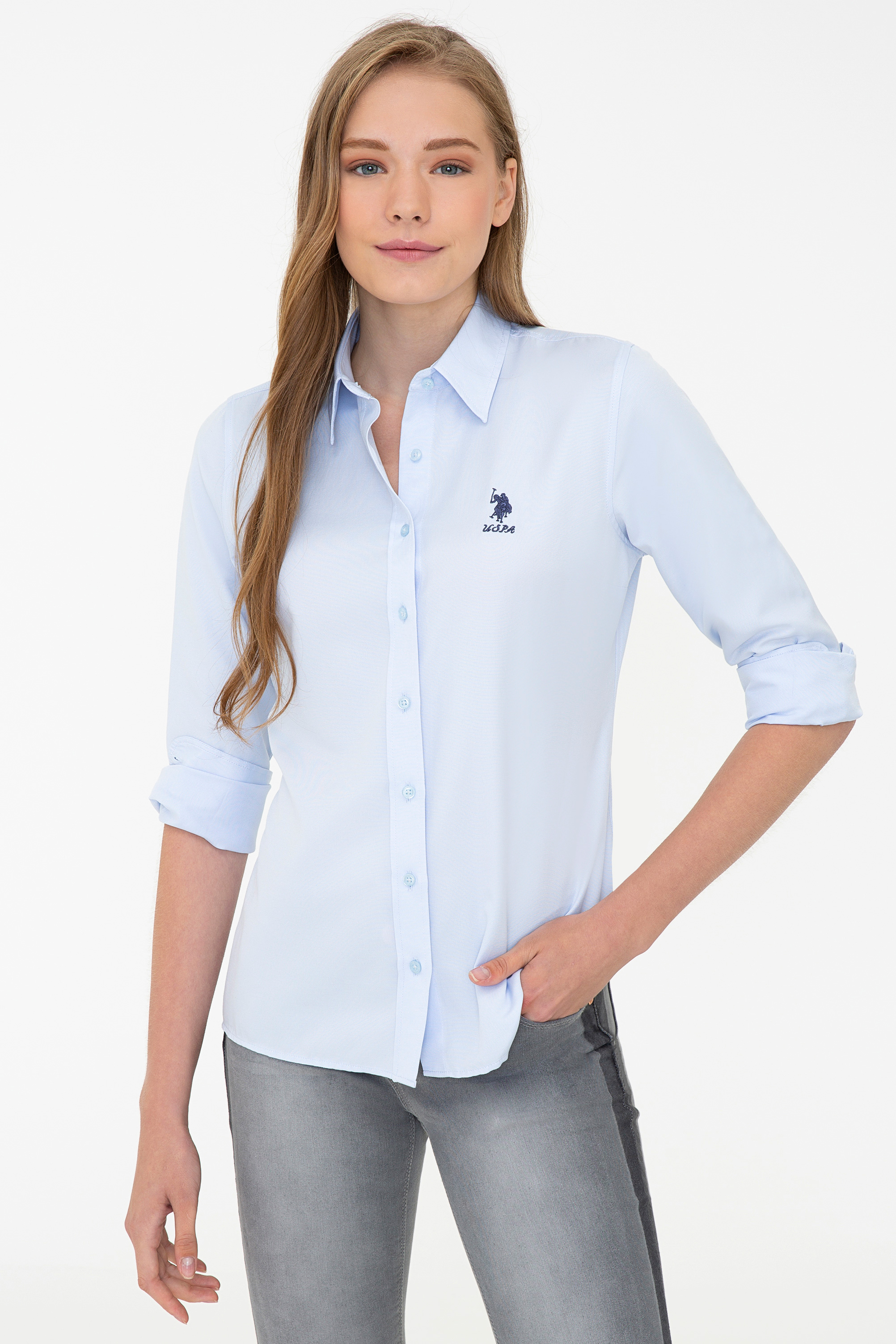 

Рубашка женская U.S. POLO Assn. G082GL0040WOX021K голубая 36, G082GL0040WOX021K