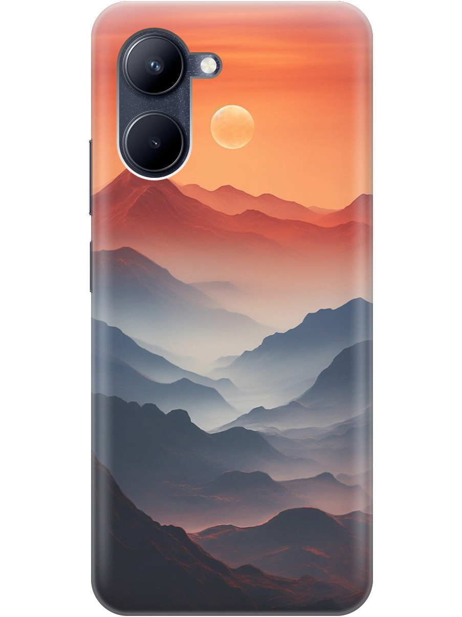 

Силиконовый чехол на Realme C33 с принтом "Луна над горами", Прозрачный;оранжевый;черный, 766400410