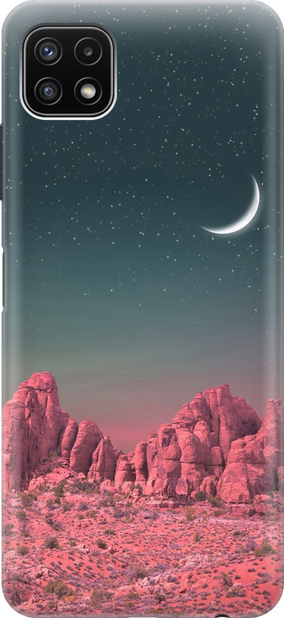 

Чехол на Samsung Galaxy A22s 5G "Месяц над розовыми горами", Розовый;черный, 3910